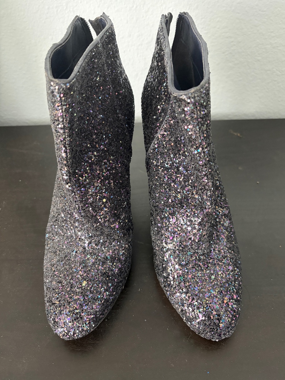 Sam Edelman Black Multicolor Glitter Ankle Booties Heels Size 7.5